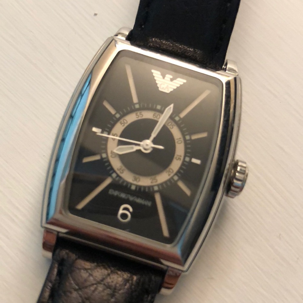 Black Emporio Armani Leather Strap Watch